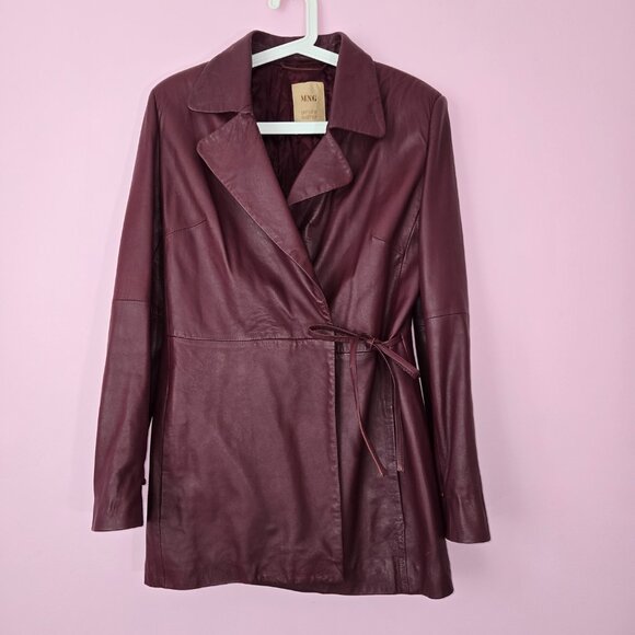 Women's Burgundy Faux Fur Trim Jacket - Picture 3 of 7
